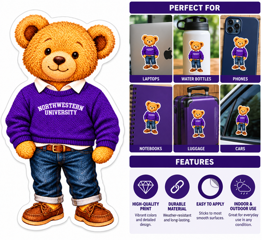 Northwestern University Wildcats Teddy Bear Durable Sticker