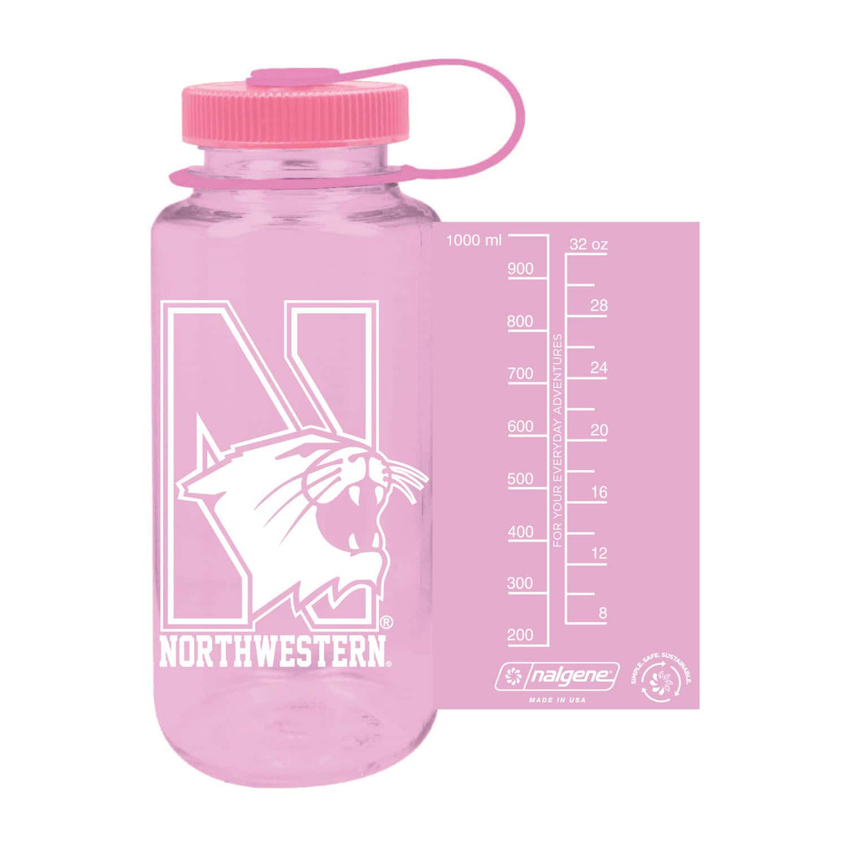 Northwestern University Wildcats 32 oz. Cosmo Pink Tritan Wide Mouth Nalgene Water Bottle with N-Cat Design