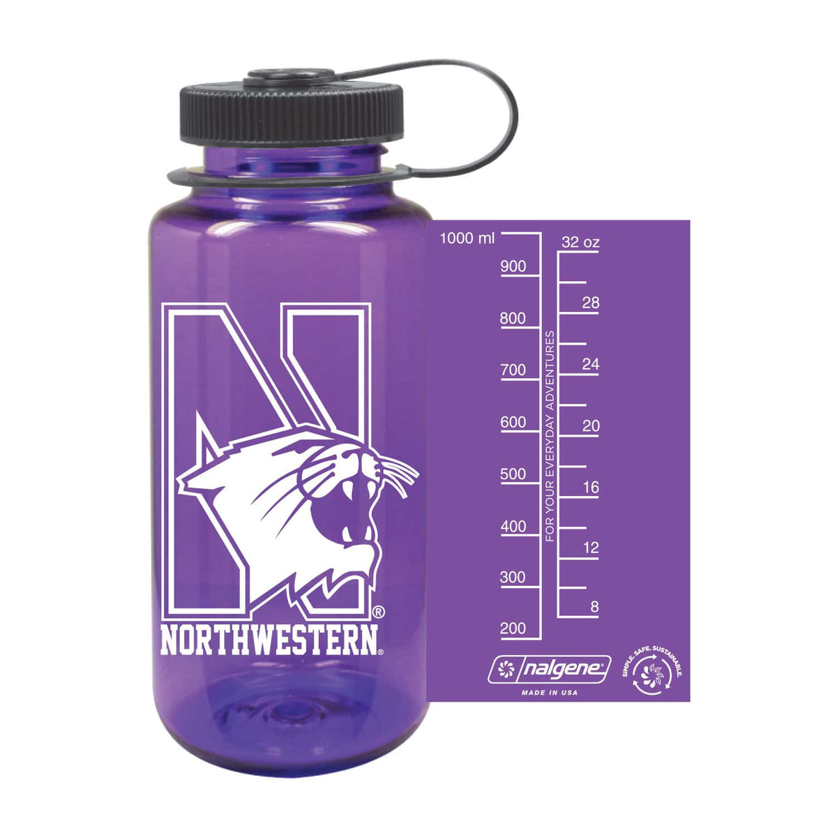 Northwestern University Wildcats 32 oz. Purple Tritan Wide Mouth Nalgene Water Bottle with N-Cat Design