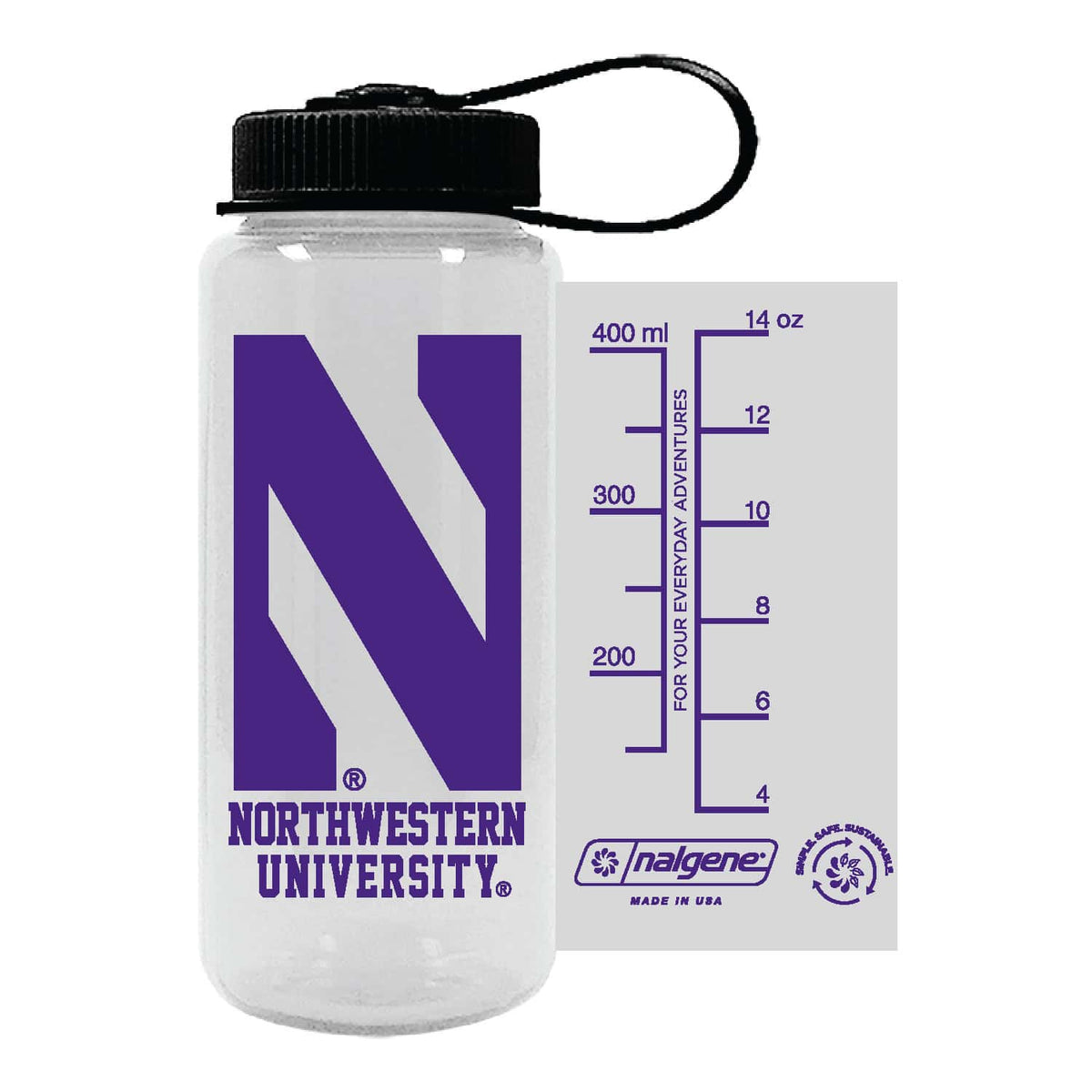 Northwestern University Wildcats 16 oz. Clear Tritan Wide Mouth Nalgene Bottle with Stylized N Design