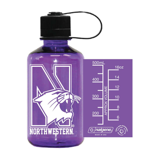 Northwestern University Wildcats 16 oz. Purple Tritan Narrow Mouth Nalgene Bottle with N-Cat Design