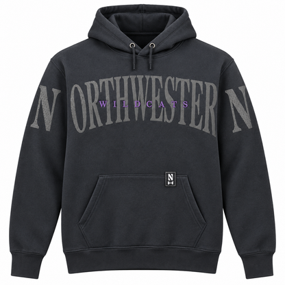 Northwestern University Wildcats Under Armour Heather Black Pullover Hoodie with Distressed Sleeve-to-Chest Northwestern Design