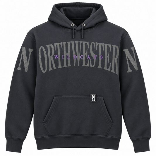 Northwestern University Wildcats Under Armour Heather Black Pullover Hoodie with Distressed Sleeve-to-Chest Northwestern Design