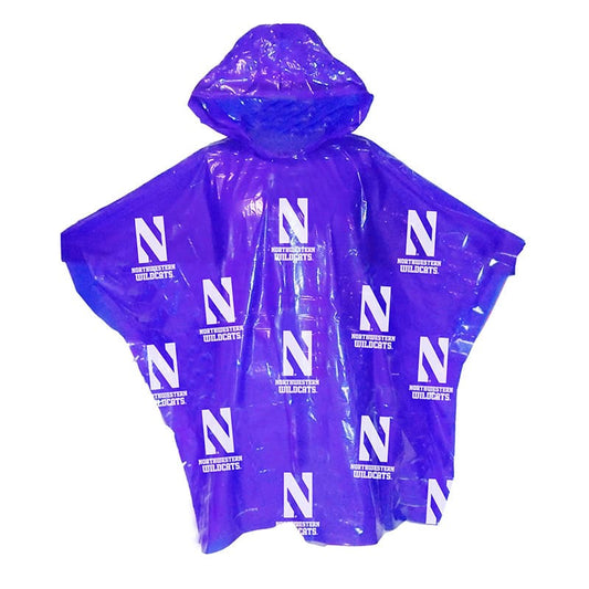 Northwestern University Wildcats Purple Rain Poncho with All Over Stylized N Design