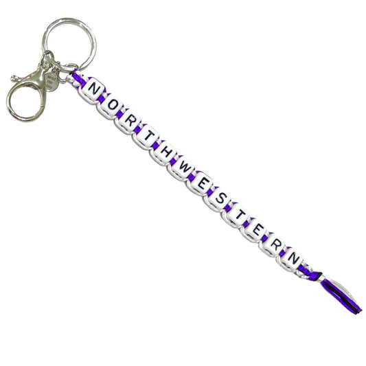 Northwestern University Wildcats Box Bead Keychain with Northwestern Lettering