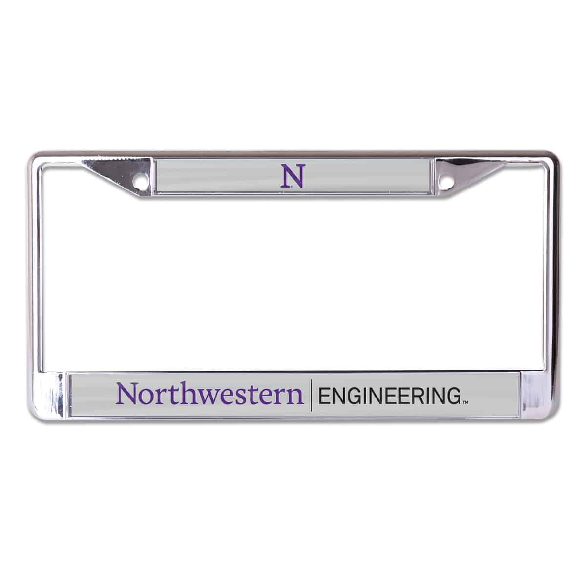 Northwestern University Wildcats Chrome License Plate Frame with Northwestern/Engineering On A Grey Inserts