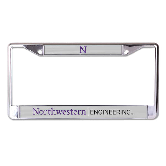 Northwestern University Wildcats Chrome License Plate Frame with Northwestern/Engineering On A Grey Inserts