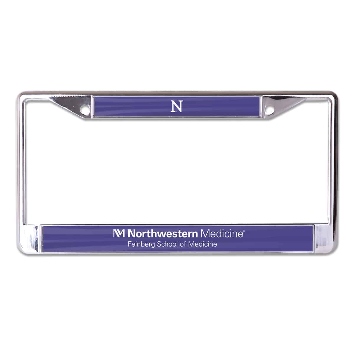 Northwestern University Wildcats Chrome License Plate Frame with Northwestern/Feinburg School of Medicine On Purple Inserts