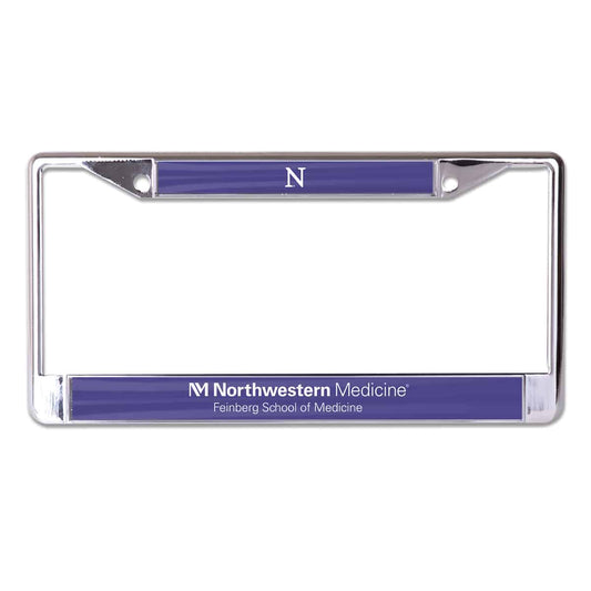 Northwestern University Wildcats Chrome License Plate Frame with Northwestern/Feinburg School of Medicine On Purple Inserts