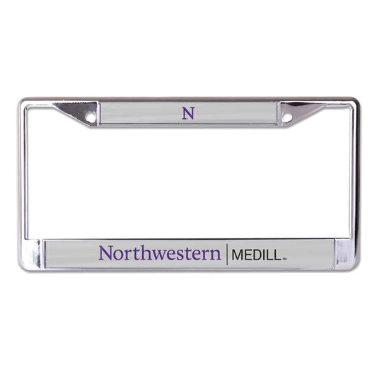 Northwestern University Wildcats Chrome License Plate Frame with Grey Laser Cut Northwestern/Medill Insert