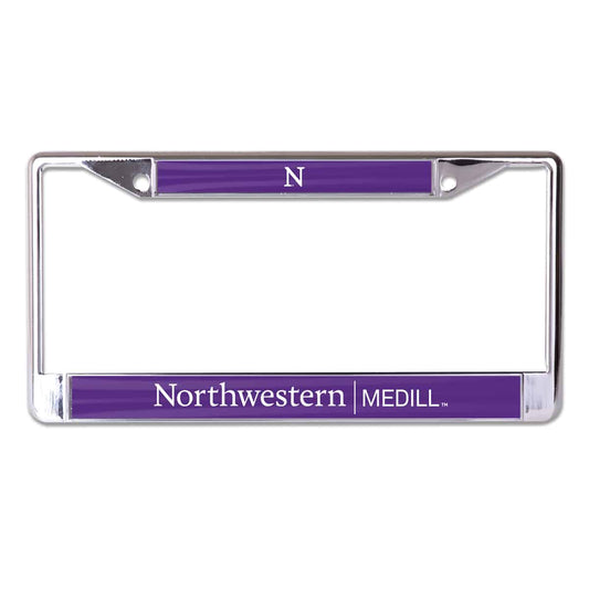 Northwestern University Wildcats Chrome License Plate Frame with Purple Laser Cut Northwestern/Medill Insert
