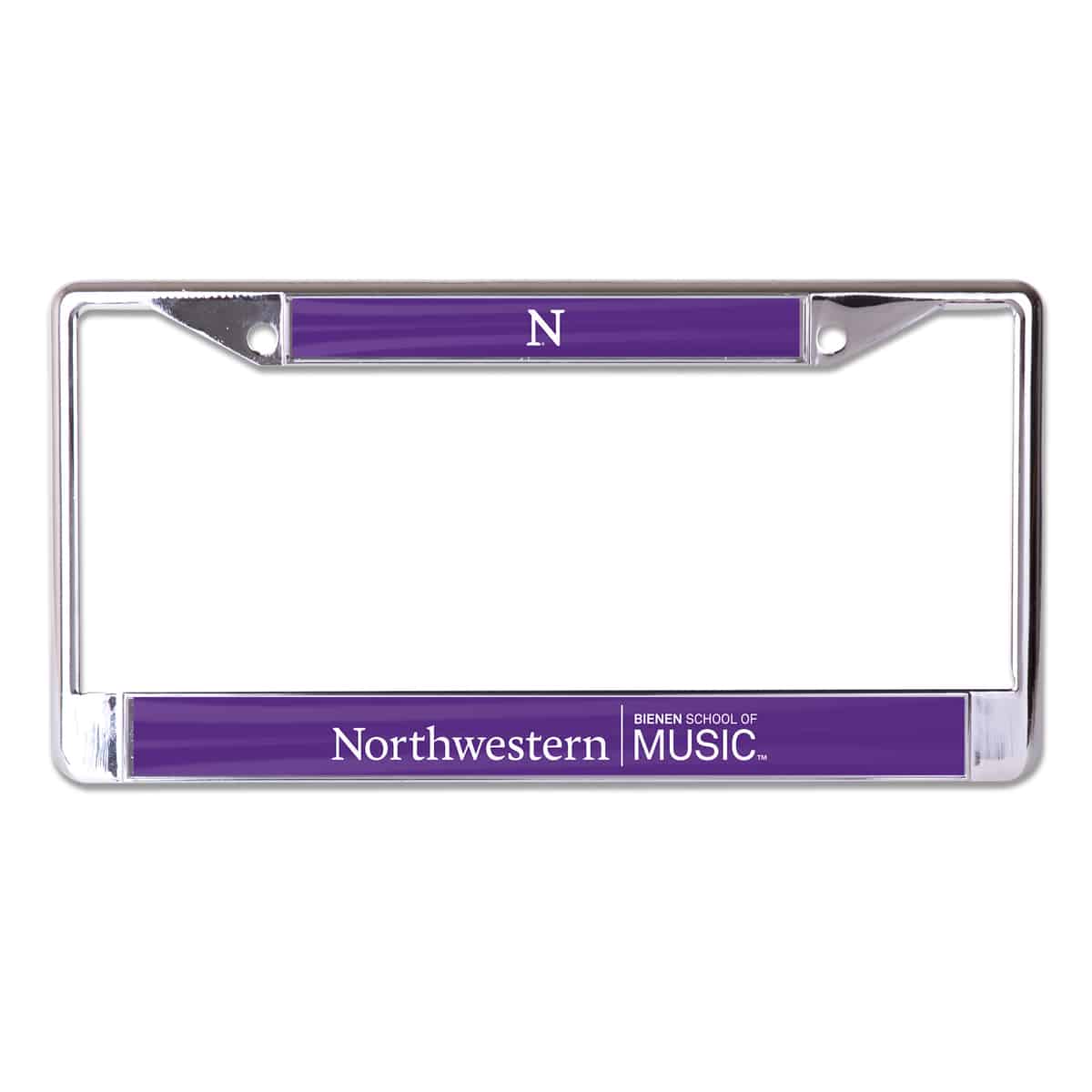 Northwestern University Wildcats Chrome License Plate Frame with Northwestern/Bienen School of Music On a Purple Insert