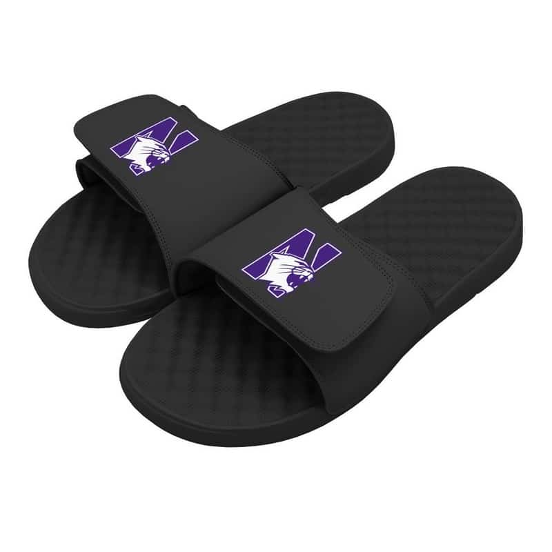 Northwestern University Wildcats Black ISlide Flip Flops With N-Cat Design-2
