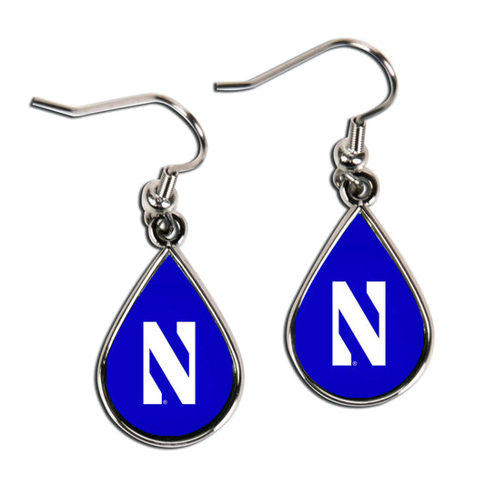 Northwestern University Wildcats Purple Tear Drop Wire Dangle Earing with N Design