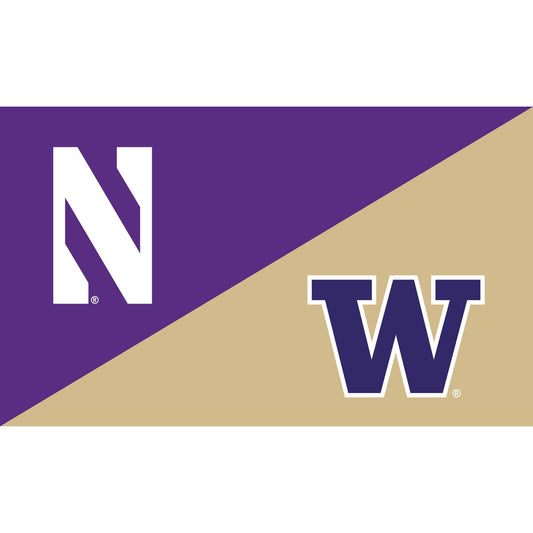 Northwestern University Wildcats 3'X5' House Divided Flag with University of Washington Huskies