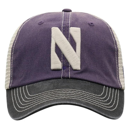 Northwestern University Wildcats Top Of The World Adjustable Snapback Purple/Cream Trucker Mesh Hat with Stylized N Design & Black Visor
