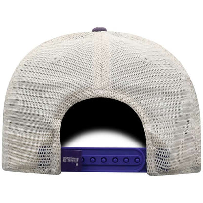 Northwestern University Wildcats Top Of The World Adjustable Snapback Purple/Cream Trucker Mesh Hat with Stylized N Design & Black Visor