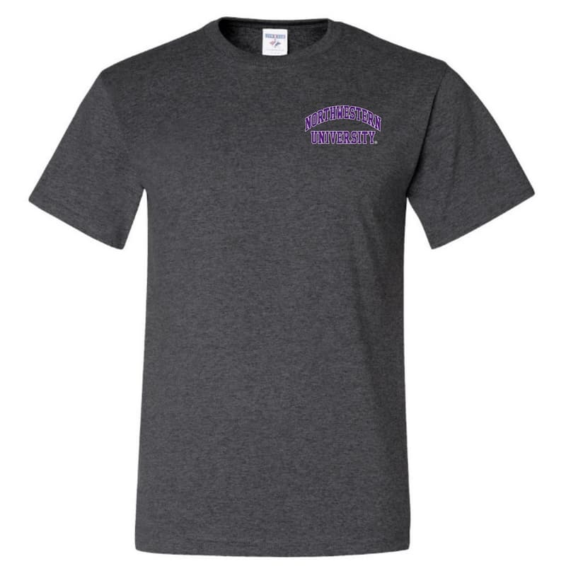 Northwestern University Wildcats Men's Black Heather Short Sleeve Tee Shirt with Left Chest Embroidered Northwestern University Design