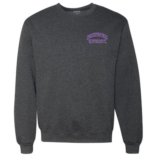 Northwestern University Wildcats Men's Black Heather Crewneck Sweatshirt with Left Chest Embroidered Northwestern University Design