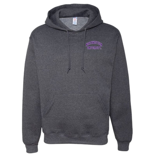 Northwestern University Wildcats Men's Black Heather Hooded Sweatshirt with Left Chest Embroidered Northwestern University Design