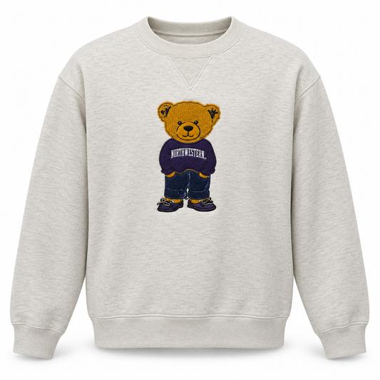 Northwestern University Wildcats Teddy Bear Crewneck Sweatshirt – Oatmeal