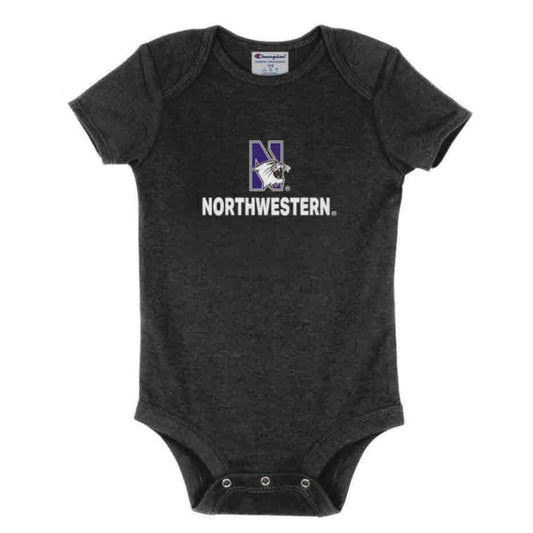 Northwestern University Wildcats Infant Black Bodysuit Onesie with N-Cat over Northwestern Design