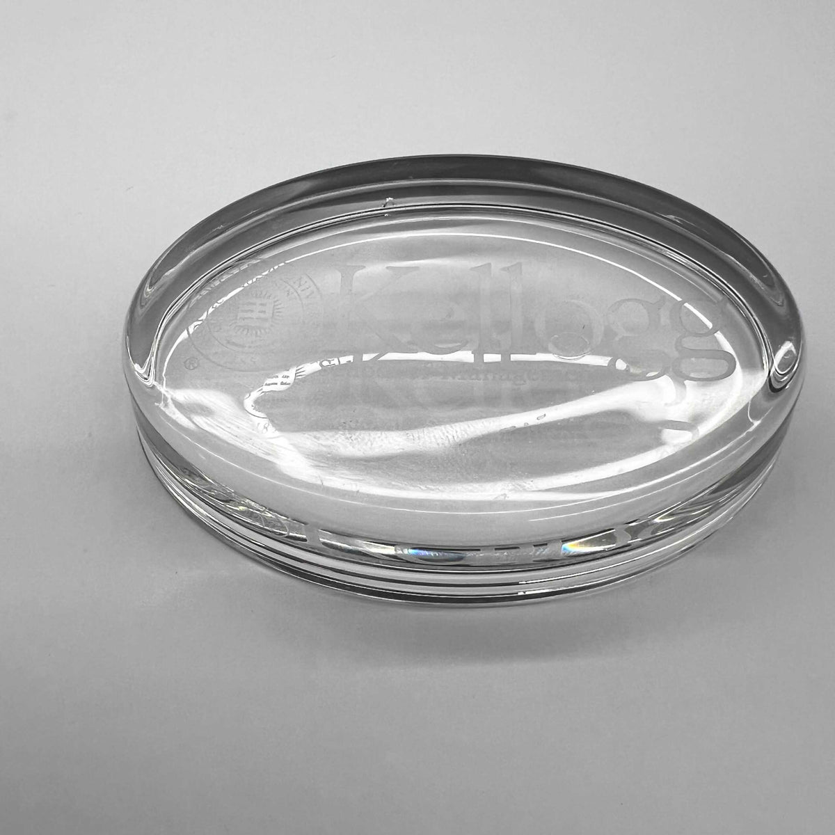 Northwestern I Kellogg Oval Glass Paper Weight