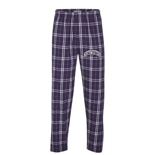 Northwestern University Wildcats Men's Purple White Plaid Harley Flannel Pants with Small Arched Northwestern Design