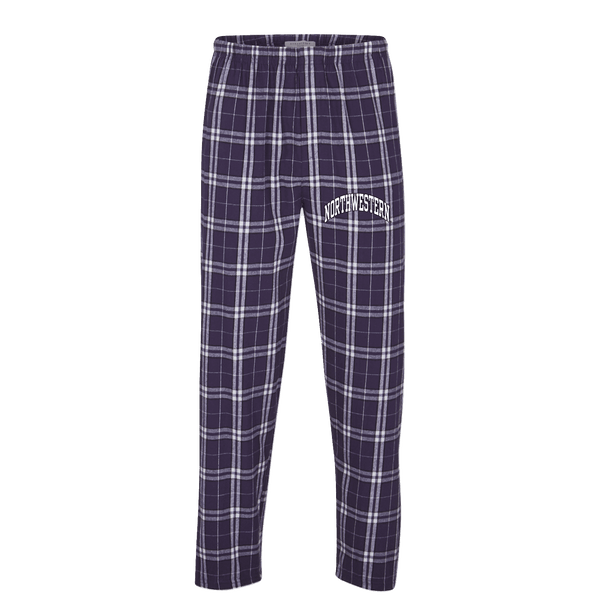Northwestern University Wildcats Men's Purple White Plaid Harley Flannel Pants with Small Arched Northwestern Design