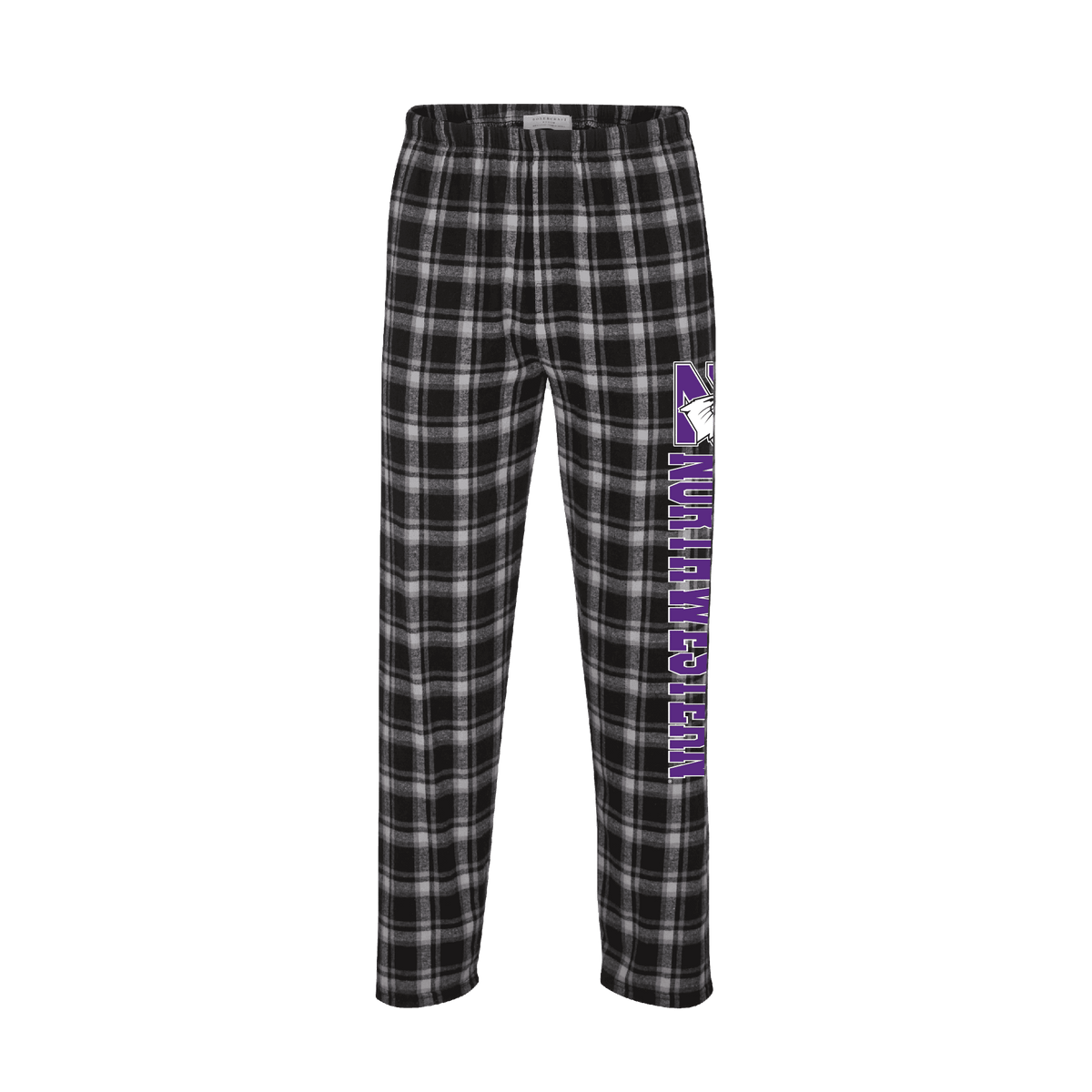 Northwestern University Wildcats Men's Heritage Black Plaid Harley Flannel Pants with Northwestern Down The Leg