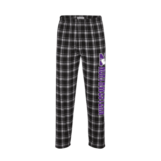 Northwestern University Wildcats Men's Heritage Black Plaid Harley Flannel Pants with Northwestern Down The Leg