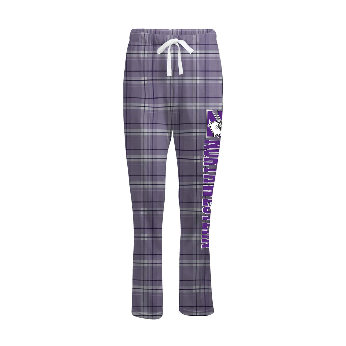 Northwestern University Wildcats Women's Lavender Carnegie Plaid Harley Flannel Pants with Northwestern Down the Leg Design