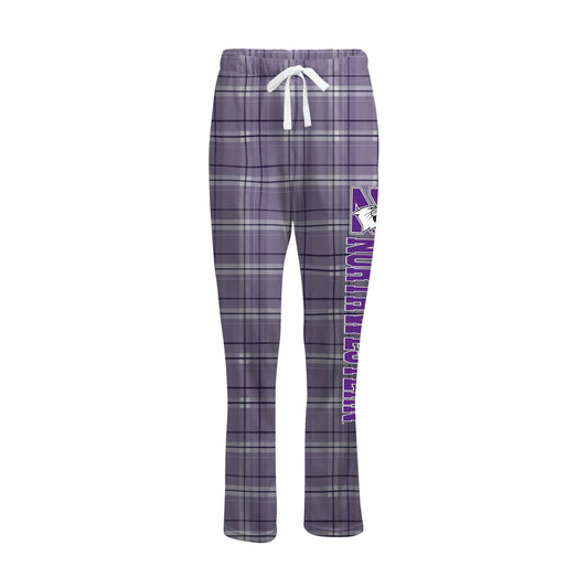 Northwestern University Wildcats Women's Lavender Carnegie Plaid Harley Flannel Pants with Northwestern Down the Leg Design