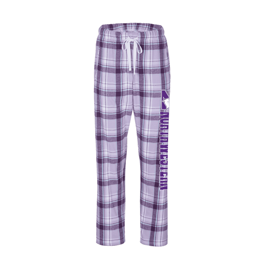 Northwestern University Wildcats Women's Lavender Sophie Plaid Harley Flannel Pants with Northwestern Down the Leg Design