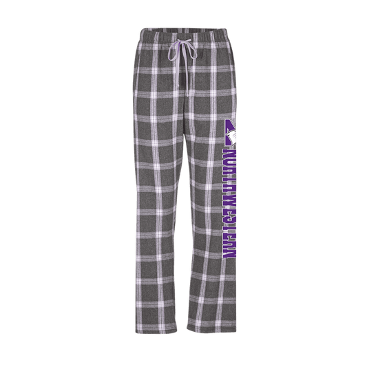 Northwestern University Wildcats Women's Charcoal Lavender Tomb Plaid Harley Flannel Pants with Northwestern Down the Leg Design