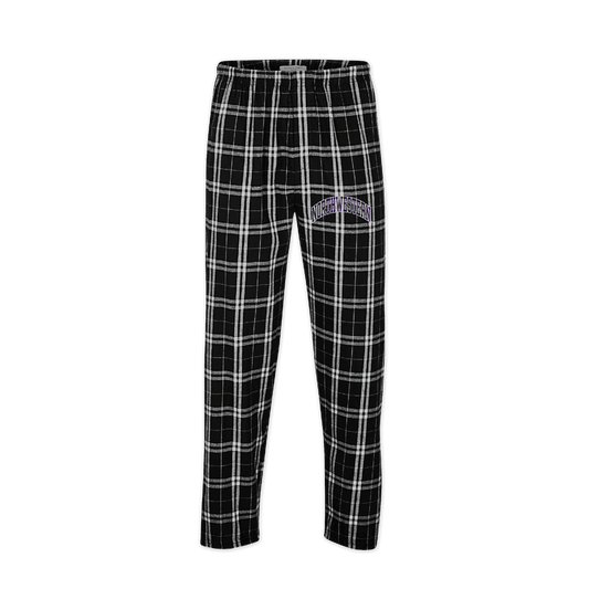 Northwestern University Wildcats Men's Black White Plaid Harley Flannel Pants with Small Arched Northwestern Design