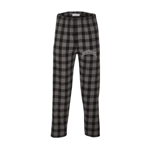 Northwestern University Wildcats Men's Charcoal Black Buff Plaid Harley Flannel Pants with Small Arched Northwestern Design