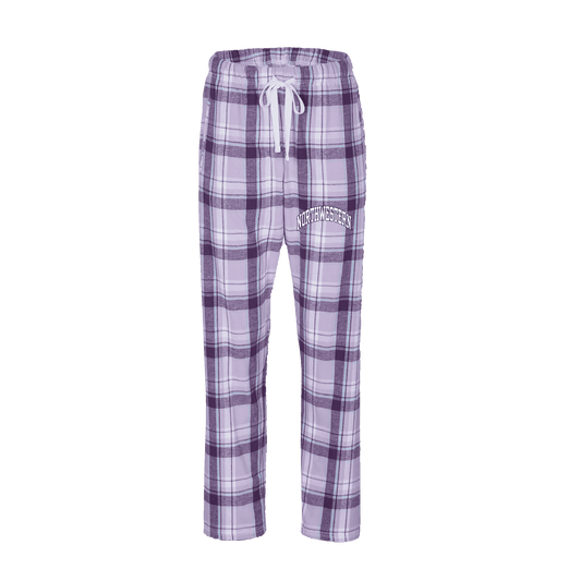 Northwestern University Wildcats Women's Lavender Sophie Plaid Harley Flannel Pants with Small Arched Northwestern Design