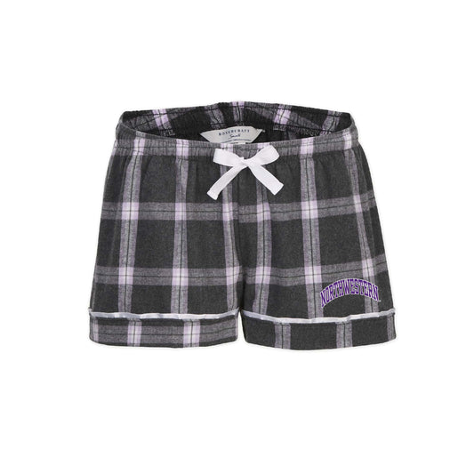 Northwestern University Wildcats Women's Charcoal & Lavender Tomb Plaid Flannel Boxer Short