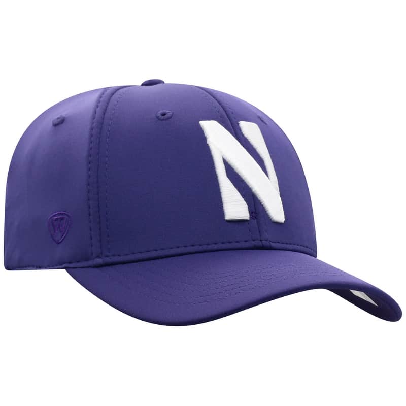 Northwestern University Wildcats Top Of The World Constructed Onefit Purple Performance Hat with Stylized N Design-Front 2