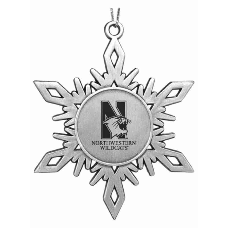 Northwestern University Wildcats Pewter Snoflake Ornament with Mascot  Design