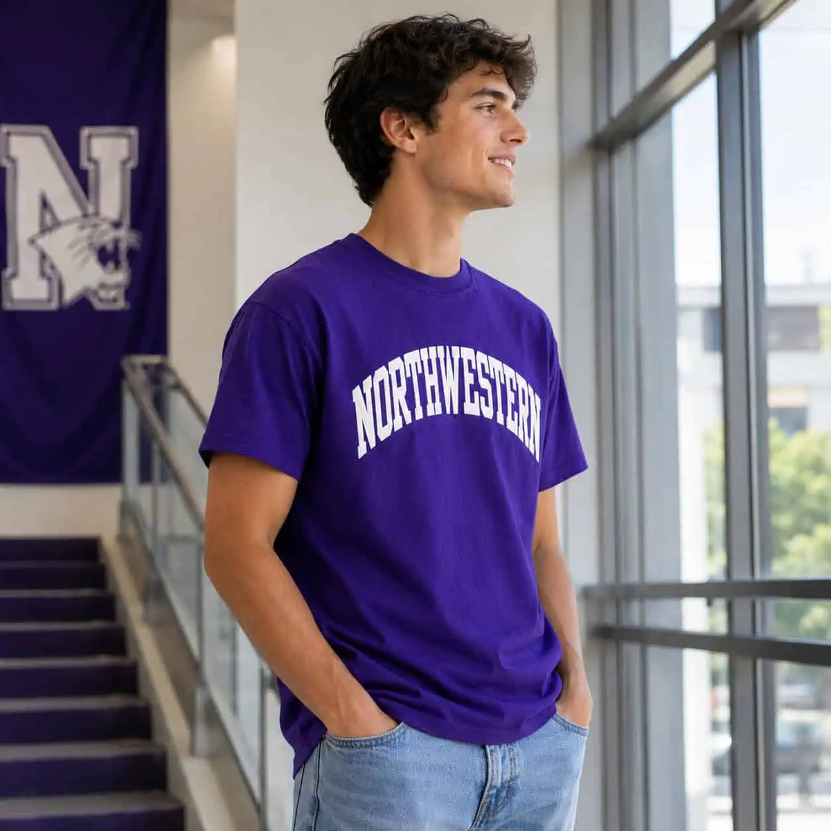 Northwestern University Wildcats Men's MV Purple Classic Tee with One Color Arch Design in Puffy Print