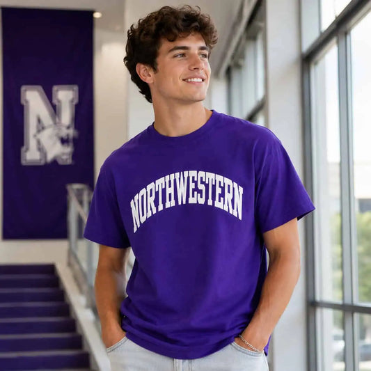 Northwestern University Wildcats Men's MV Purple Classic Tee with One Color Arch Design in Puffy Print
