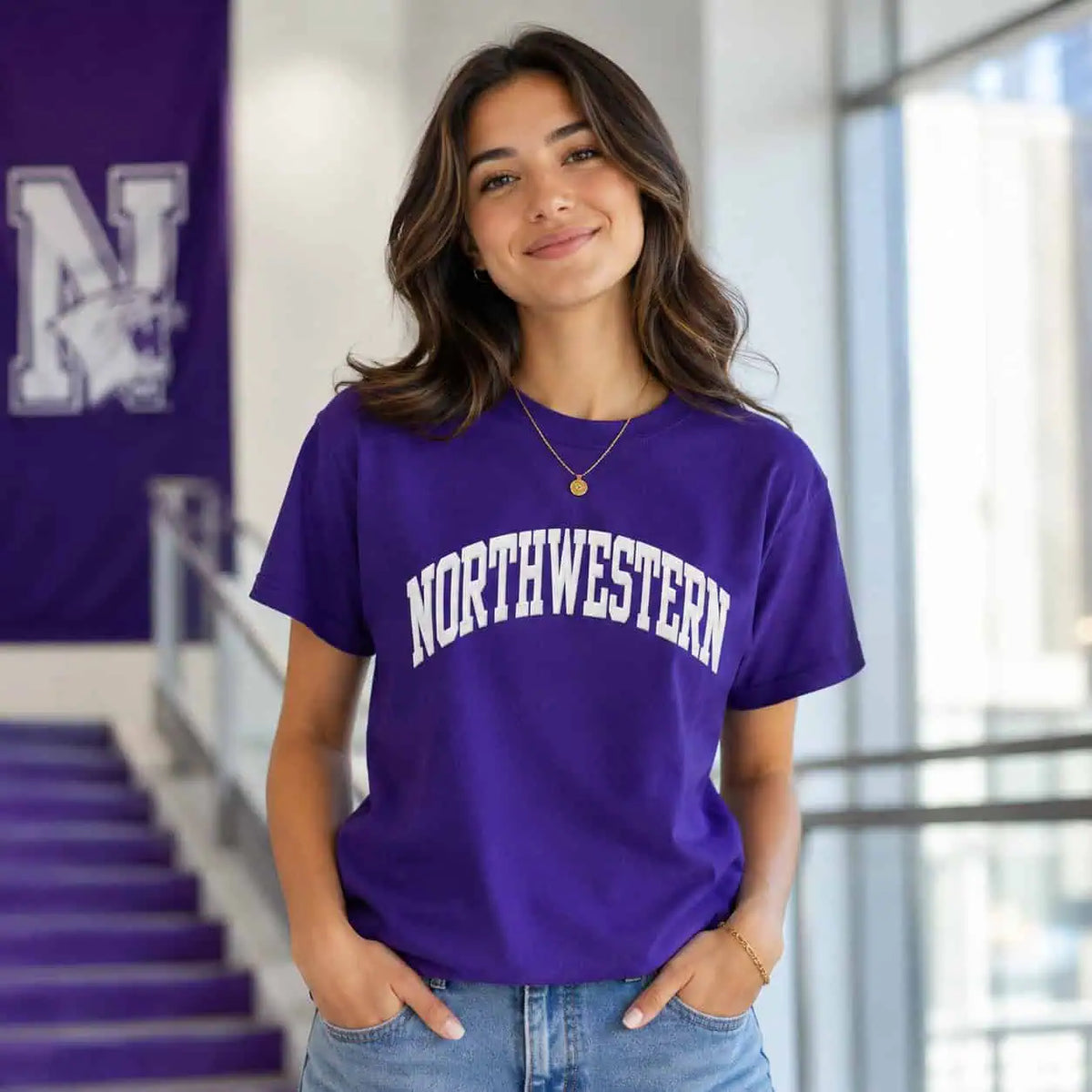 Northwestern University Wildcats Men's MV Purple Classic Tee with One Color Arch Design in Puffy Print