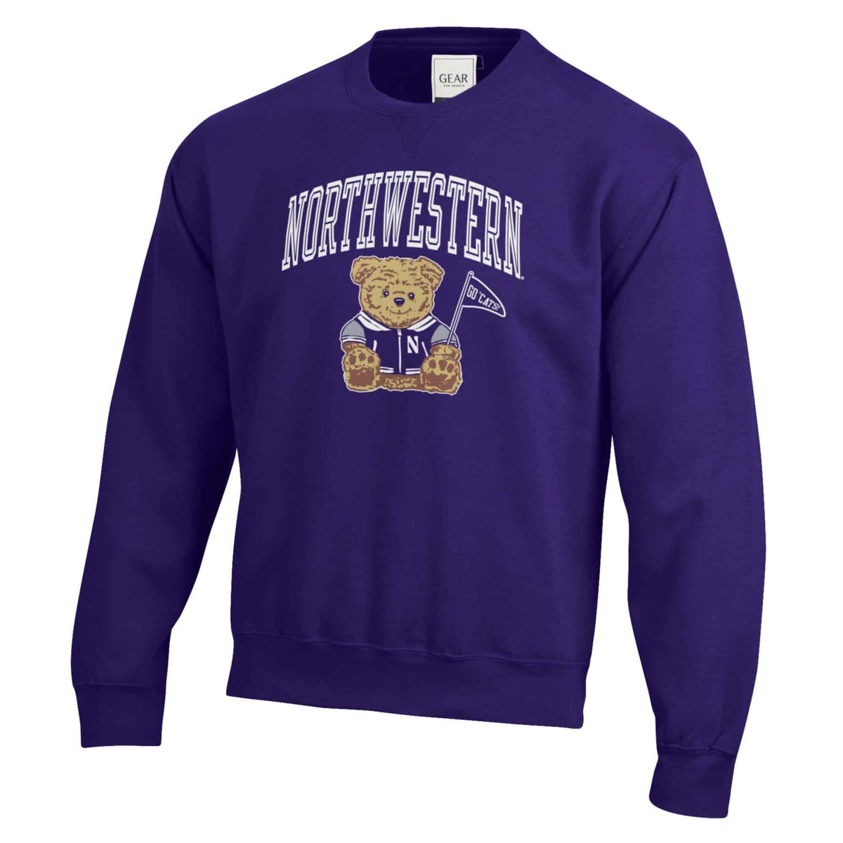 Northwestern University Wildcats Men's Purple Crewneck Sweatshirt with Sitting Bear Design