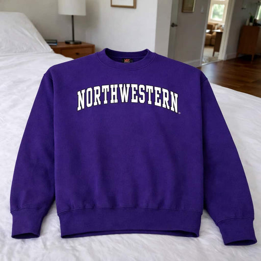 Northwestern University Wildcats Men's MV Pro-Weave Super-Heavy Purple Crewneck Sweatshirt with Two Color Arch Design