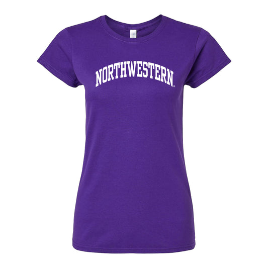 Northwestern University Wildcats Women's MV Softstyle Purple Tee Shirt with One Color Northwestern Arch Design