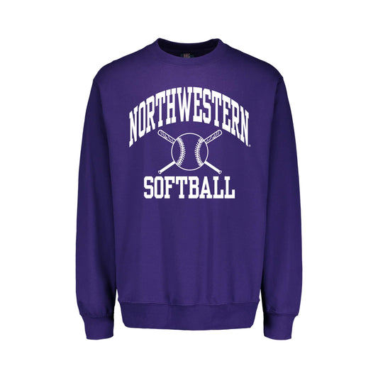 Northwestern University Wildcats Purple Crewneck Sweatshirt with Softball Design