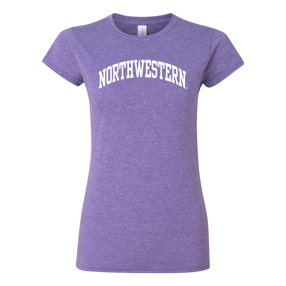 Northwestern University Wildcats Women's MV Softstyle Heather Purple Tee Shirt with One Color Northwestern Arch Design