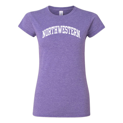 Northwestern University Wildcats Women's MV Softstyle Heather Purple Tee Shirt with One Color Northwestern Arch Design